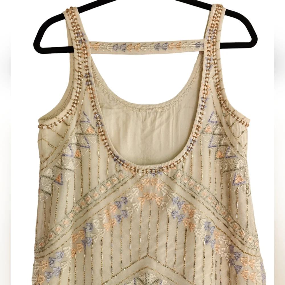Free People Boho Flapper Shift Beaded Embroidered Backless Mini Dress - Cream - Picture 5 of 15